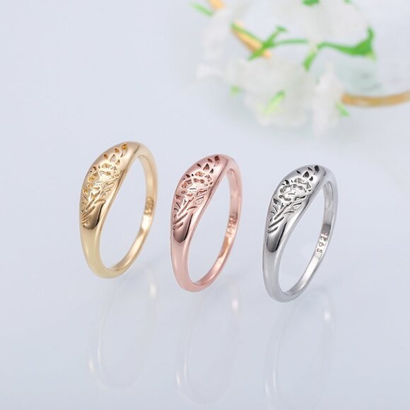 🌸925 Silver Plated Flower Carved Unique Vintage Rings for Women, L027 - Picture 7 of 7